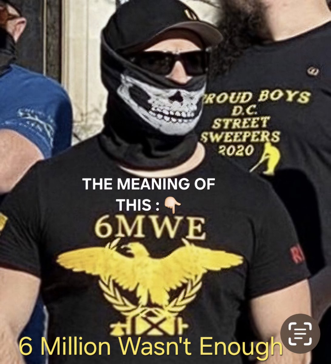 HarryPotterMAGE's tweet photo. The world commemorates today the 80 yrs of the horrible killing of 6M Jews in Auschwitz .

trump PARDONED leaders of the white supremacist, rabidly anti-Semite group the "PROUD BOYS", which speaks volumes ! 

Their motto : “6MWE” —  see pic below— referring to the Holocaust... https://t.co/1LNd1OvpX3