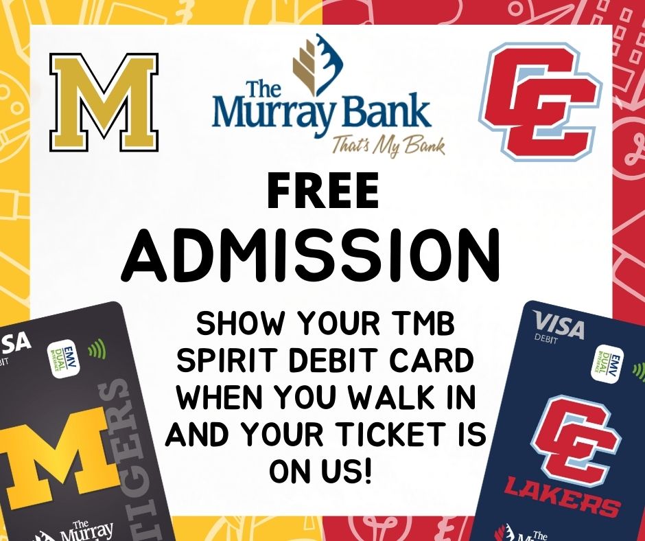 TheMurrayBank (@themurraybank) on Twitter photo ππ Get ready for the TMB Crosstown Classic Game this Friday nightβwhere you could score FREE ADMISSION! ππ
Simply show your Laker or Tiger Spirit Debit Card at the entrance to get in free!
<a href="/MurrayTigers/">Murray High Athletics</a>
<a href="/CallowaySchools/">Calloway County Schools</a>
<a href="/MurrayGBball/">MurrayGBball</a>
<a href="/CallowayBoysBB/">Calloway Co. Boys BB</a>
<a href="/callowaycogirls/">Calloway Co Girls Basketball</a> ππ Get ready for the TMB Crosstown Classic Game this Friday nightβwhere you could score FREE ADMISSION! ππ
Simply show your Laker or Tiger Spirit Debit Card at the entrance to get in free!
<a href="/MurrayTigers/">Murray High Athletics</a>
<a href="/CallowaySchools/">Calloway County Schools</a>
<a href="/MurrayGBball/">MurrayGBball</a>
<a href="/CallowayBoysBB/">Calloway Co. Boys BB</a>
<a href="/callowaycogirls/">Calloway Co Girls Basketball</a>