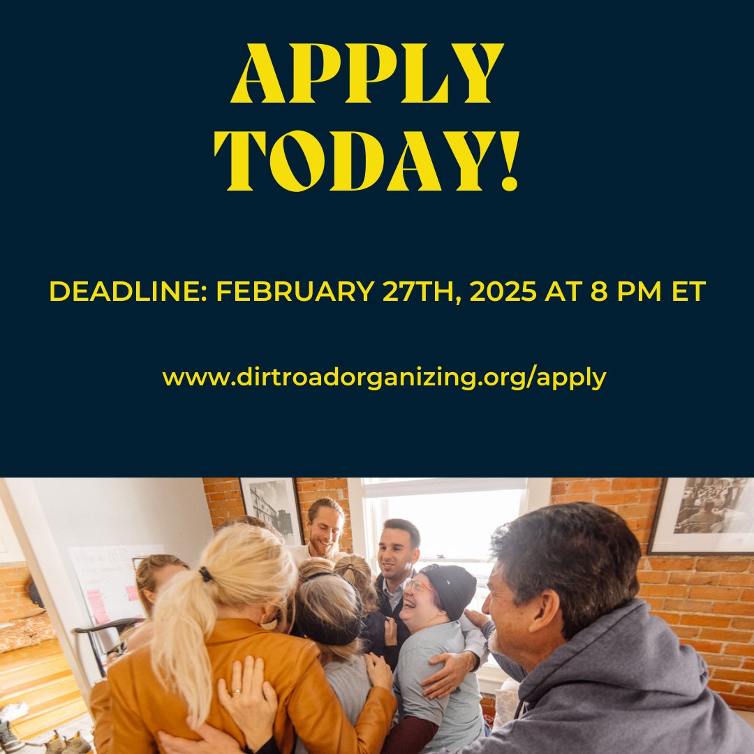 The time has come! Applications are open for Dirtroad's 2025 Cohorts! To apply to our Spring 2025 Cohorts, which starts in March, the deadline is February 27th. Please apply! Yay!
dirtroadorganizing.org/cohorts