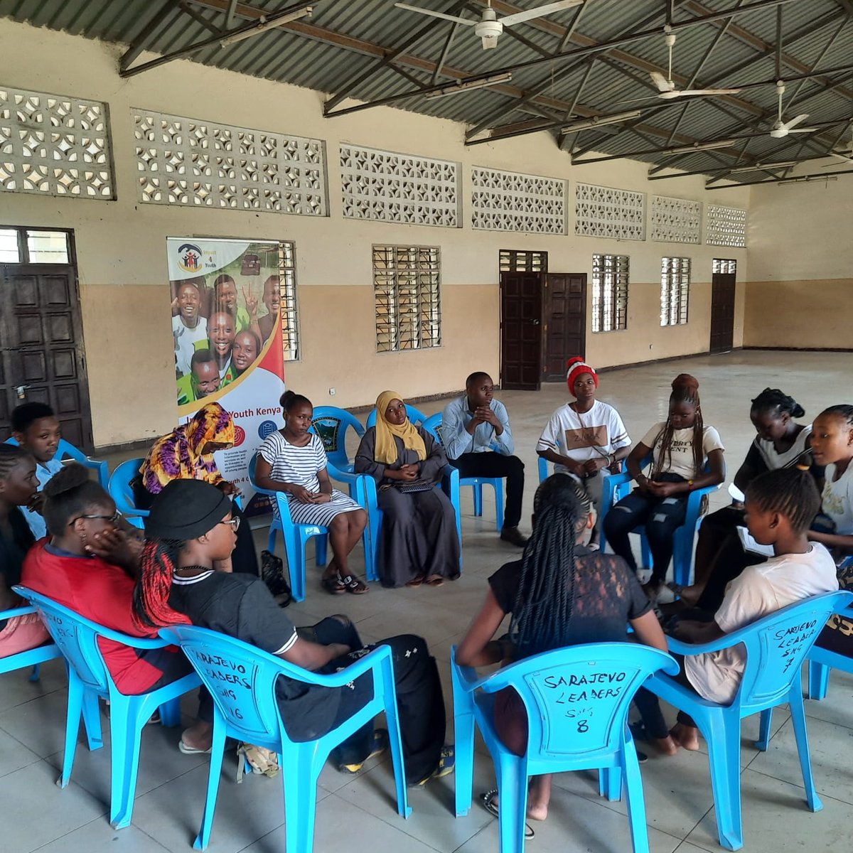 I4Y_Kenya's tweet photo. Today, in collaboration with MSF, we hosted a session at Freretown Social Hall with girls and young women, discussing challenges in accessing HIV/AIDS services, STI prevention, and empowering them to make informed sexual health decisions. #Impact4Youth https://t.co/vtlW8yZLtH