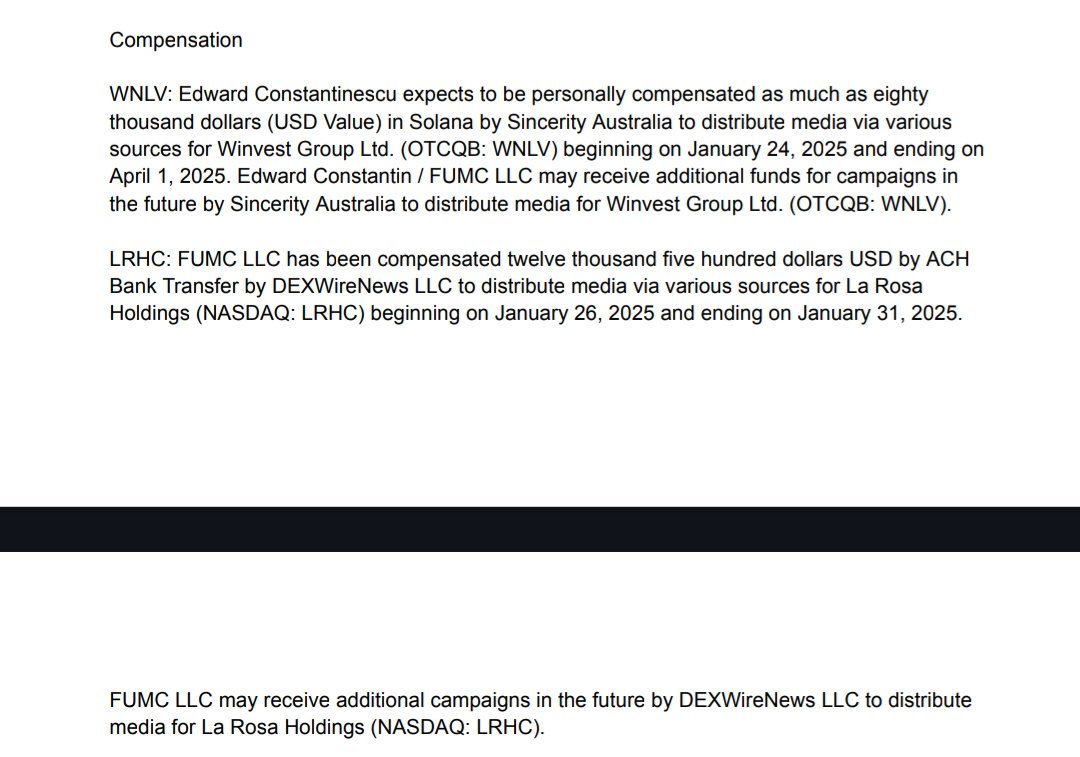 FloridaMaannn's tweet photo. Hey @MrZackMorris
Do you really like $LRHC ? or are you just fulfilling your duty as per the contract that YOU signed with them ?
For those who won't believe me, just check the DISCLOSURE AGREEMENT located on his profile (top), I will post screenshots below:
"FUMC LLC has been compensated twelve thousand fives hundred dollars USA...to distribute media via various sources for La Rosa Holdings"
#ETF500 $LRHC