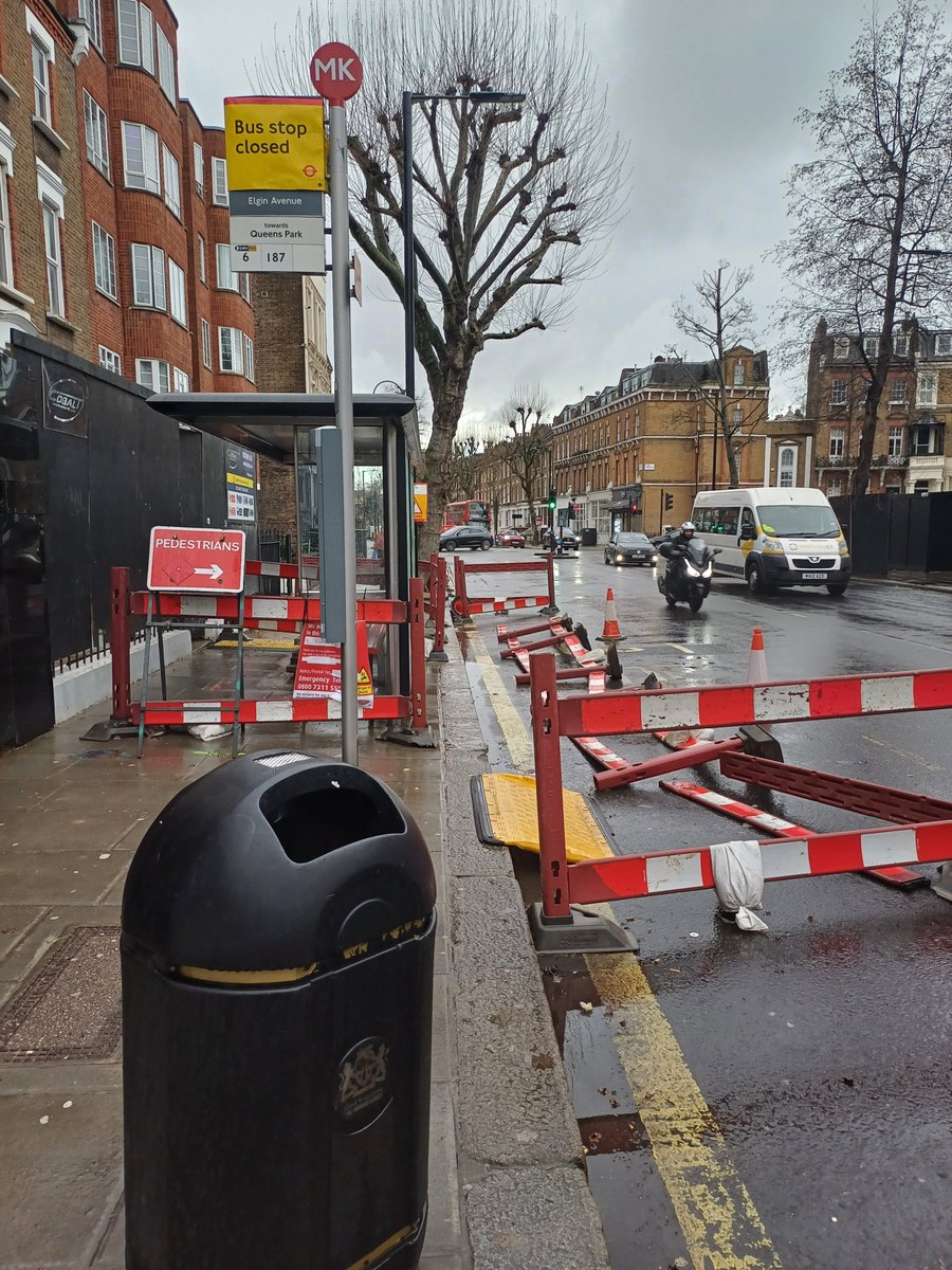 silkchat's tweet photo. @TfL bus stop MF Shirland road out of action though works seem to have ended. Pedestrian path unusable. Please sort this please. https://t.co/npckg9jSjQ