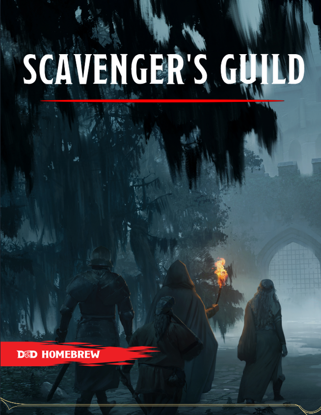 ArchiveGamingX's tweet photo. The Scavenger's Guild is out now! And it's FREE!

Inspired by the wonderful people at @tct_adventures, we've created a full fledged guild you can add to any of your TableTop campaigns.  In this 32 page PDF you'll get  Lore, Background, NPCs, Rules & Mechanics, Tools, and 21 pages worth of Rollable Tables!

https://t.co/Kn9MsjZW6S