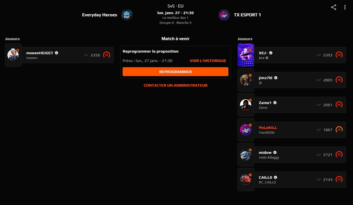 Prochain match ESEA :

Team TX E-sport J CS2 ⚫ 🟣 🔥 
DATE :  27/01/25 
TOP DÉPART : 20h30
🆚 Everyday Heroes

GOGOGO c'est ce soir !
#TXEsport #CS2 #tournament #ESEAOPEN10