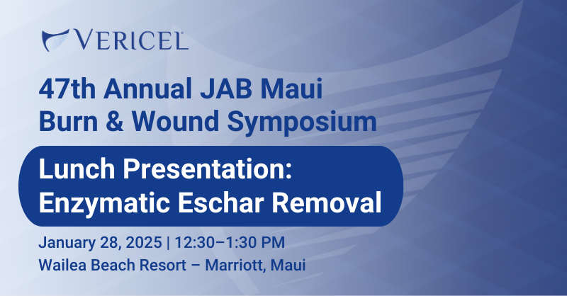 Vericel® Corporation (@vericelcorp) on Twitter photo Are you attending the <a href="/MauiJab/">JAB Maui Symposium</a> Burn & Wound Symposium? Join us for a lunch presentation on Tuesday, January 28 from 12:30–1:30 pm. Caesar Ricci, MD, will be covering enzymatic eschar removal considerations and patient case studies. (For HCPs only)
#BurnCare Are you attending the <a href="/MauiJab/">JAB Maui Symposium</a> Burn & Wound Symposium? Join us for a lunch presentation on Tuesday, January 28 from 12:30–1:30 pm. Caesar Ricci, MD, will be covering enzymatic eschar removal considerations and patient case studies. (For HCPs only)
#BurnCare