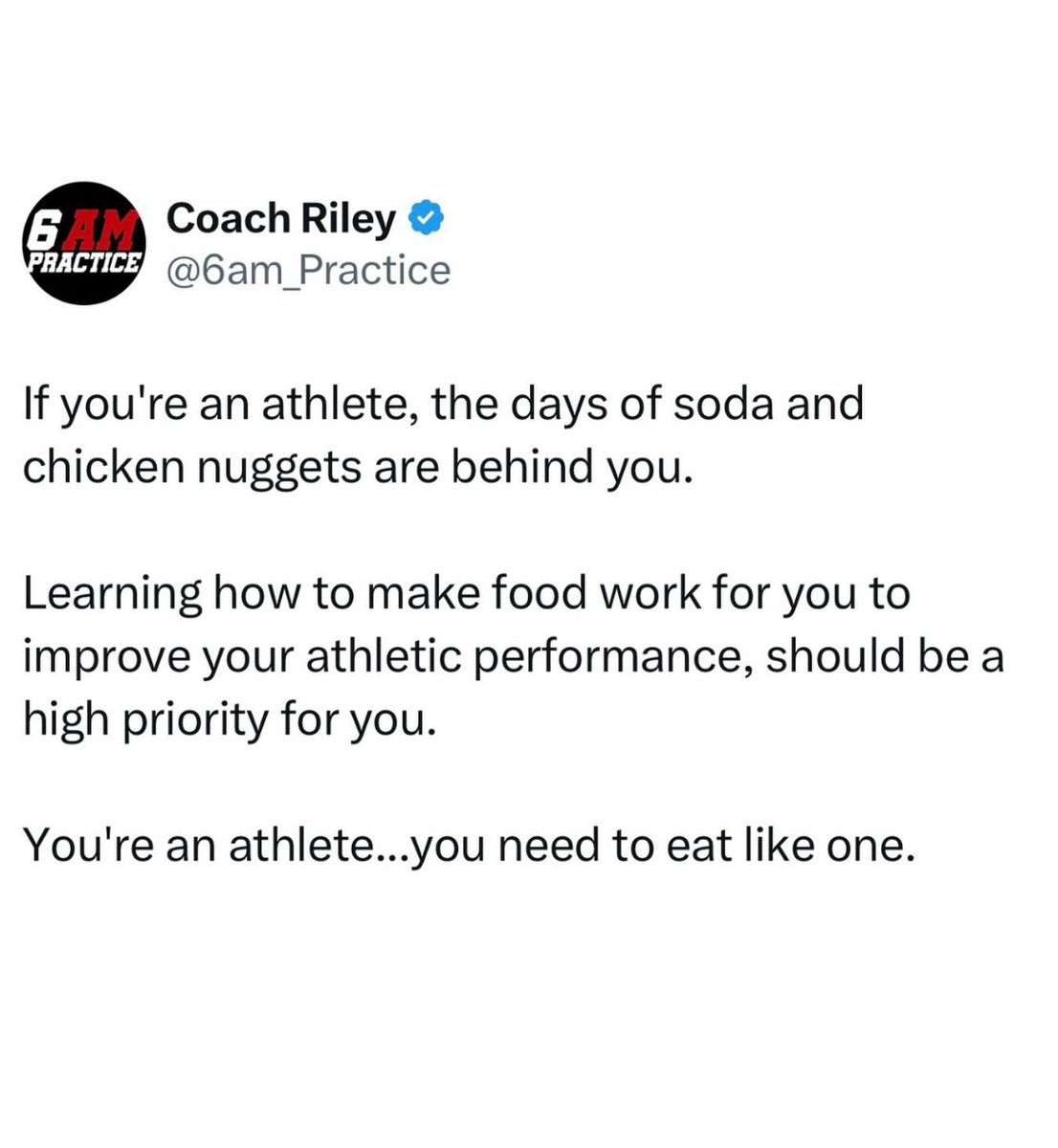 Stop eating like a f’ ing toddler,  and make your food  choices match your dreams of playing in college and beyond !