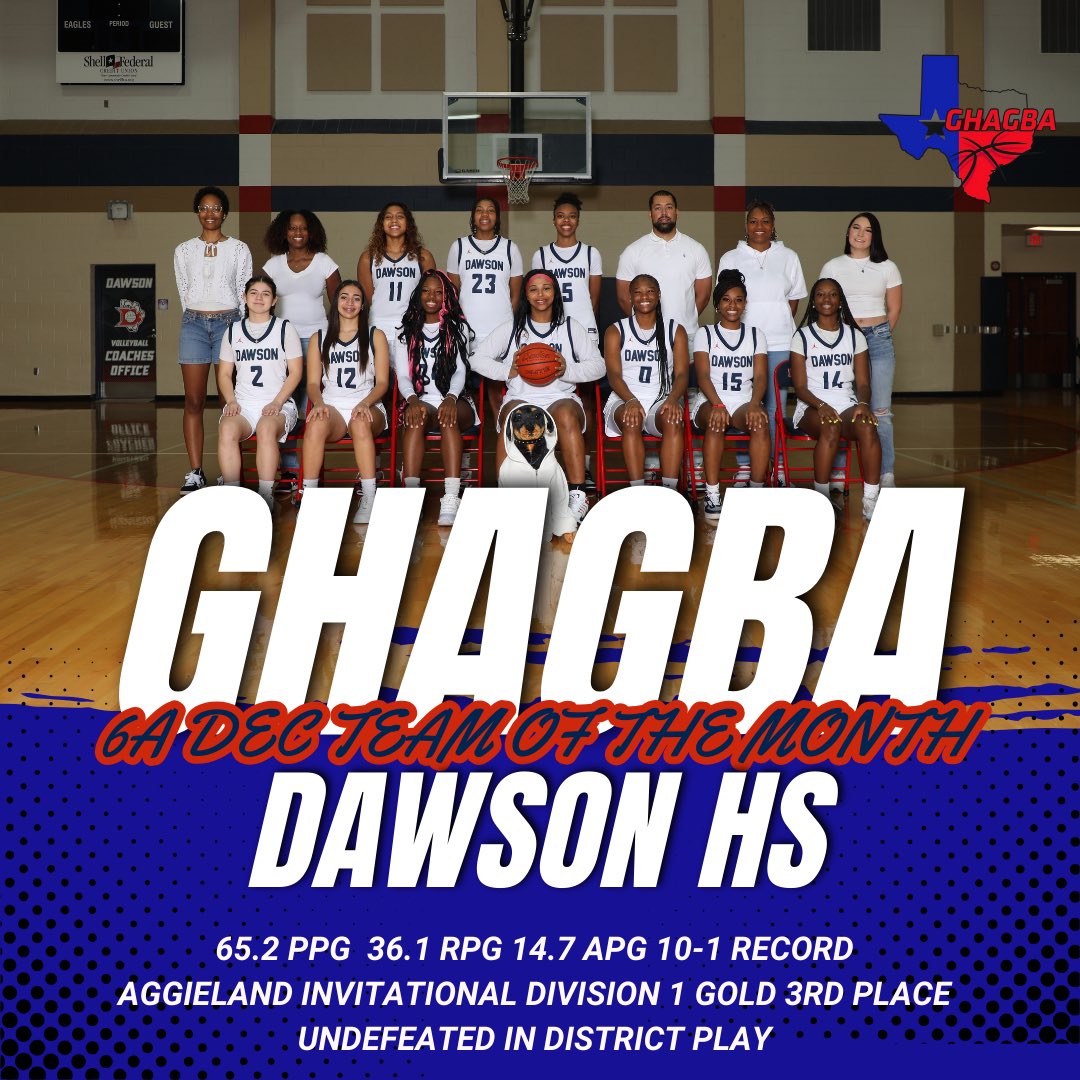 Congratulations to @hoopsdawson for earning team of the month! They went undefeated in district and earned 3rd place in the Aggieland Invitationals Gold Bracket.
