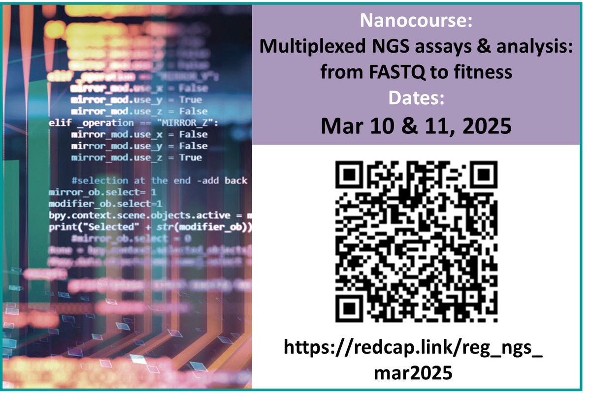 LHBioinf_UTSW's tweet photo. #NanoCourses
Registration links below or scan relevant QRs in pictures!
#NGS: https://t.co/UkqUPYJTOG
#IntroCompNeuroSci: https://t.co/JT2xugKWEJ
#MRI #BrainData: https://t.co/KtogOPCvMp
#IntroPopGen: https://t.co/Y8XakmTBVZ https://t.co/w4Pej1itI3