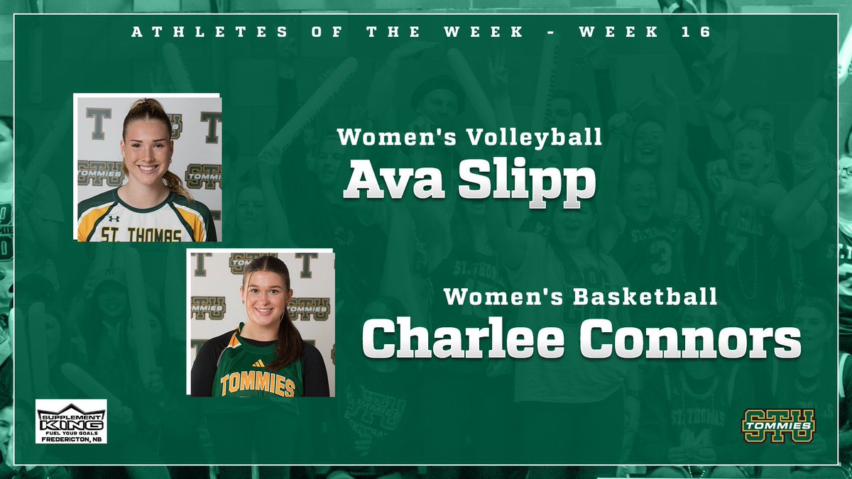 STU Tommies (@tommiesstu) on Twitter photo Congratulations to our <a href="/SKFredericton/">Supplement King Fredericton</a> Athletes of the Week!
Ava Slipp - Women’s Volleyball 🏐
Charlee Connors - Women’s Basketball 🏀 Congratulations to our <a href="/SKFredericton/">Supplement King Fredericton</a> Athletes of the Week!
Ava Slipp - Women’s Volleyball 🏐
Charlee Connors - Women’s Basketball 🏀