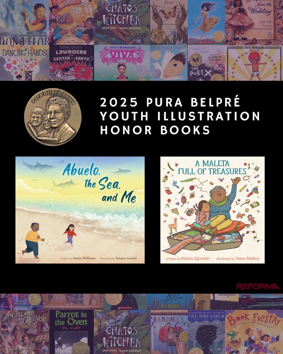 reformanational's tweet photo. Congratulations to our 2025 #PuraBelpré Youth Illustration Honor Books! 🥳 

🌟"A Maleta Full of Treasures," Illustrated by Juana Medina and written by Natalia Sylvester

🌟"Abuelo, The Sea, and Me," Illustrated by Tatiana Gardel and written by Ismée Williams https://t.co/WwJsQFJ6HJ