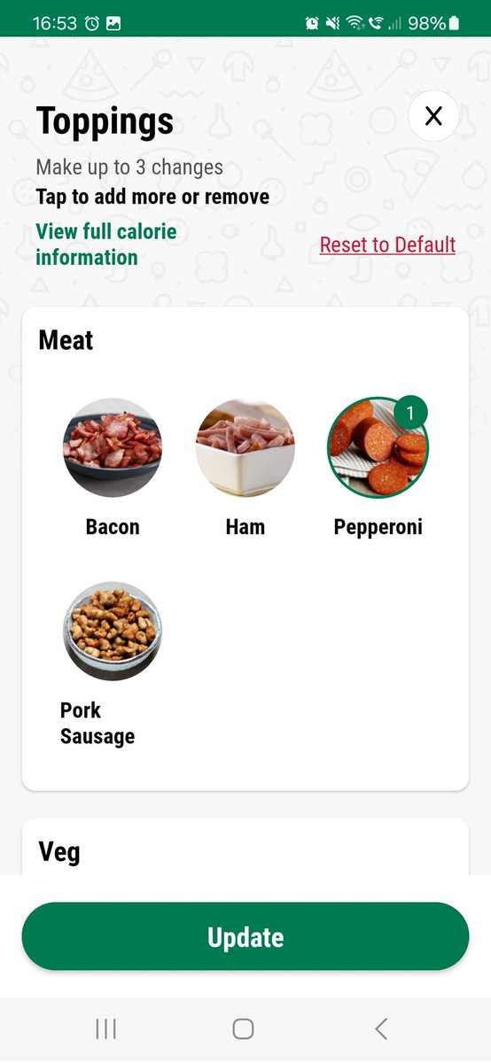ElHussler's tweet photo. @PapaJohnsUK Spotted a bug on your website and android app. The Wheat Free version of the "Double Pepperoni" only has single pepperoni on it by default, meaning if you want the double that's advertised you have to add it manually and pay extra for the privilege! https://t.co/anWz1xd7R1