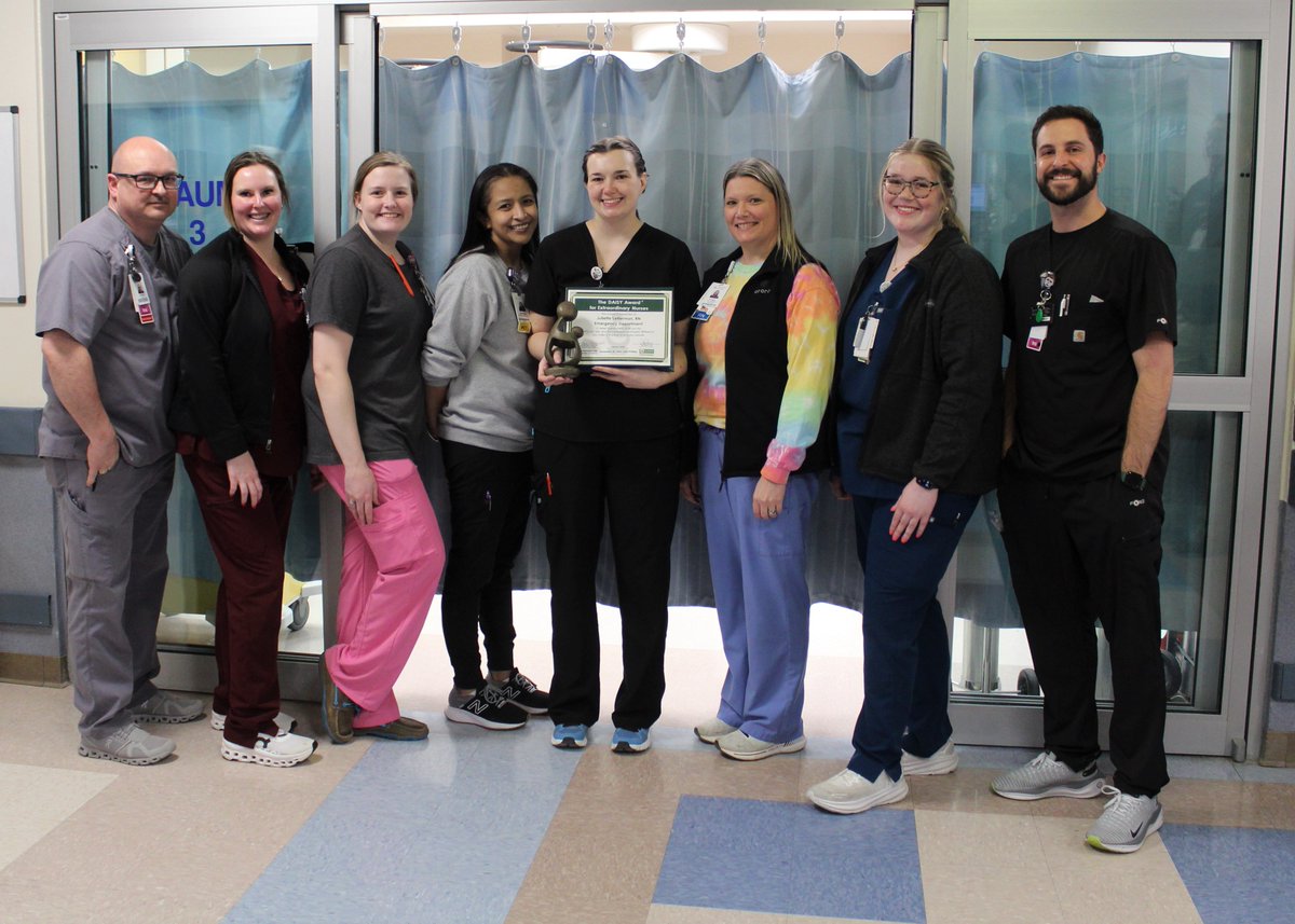 Juliette Letterman, with Ascension St. John Jane Phillips, won the <a href="/DAISY4Nurses/">DAISY Foundation</a> Award! Juliette was nominated by the daughter of a patient. She saw Juliette being kind and considerate during in an emergency situation. Excellent job! 💚🌼💚