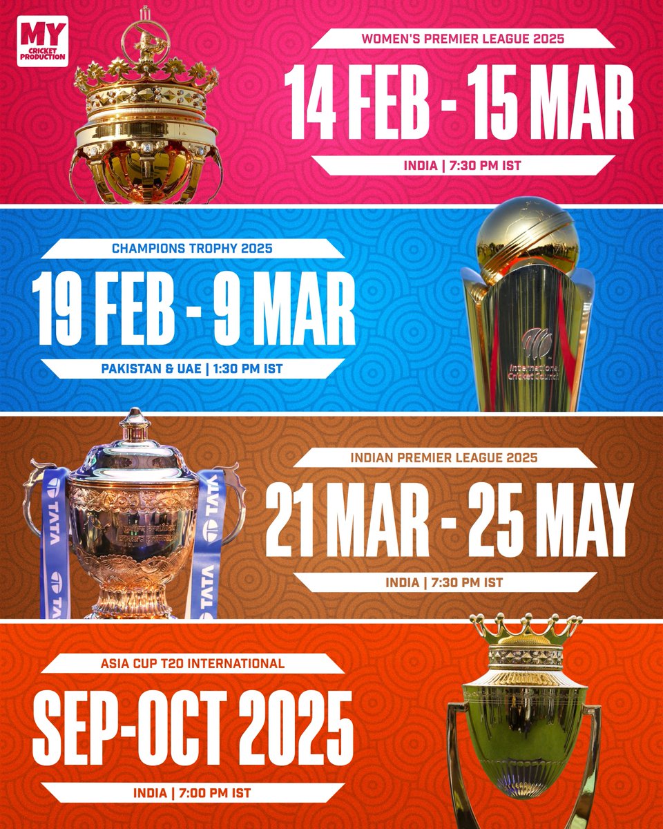 MCPOriginal's tweet photo. Upcoming Big Cricket Tournaments In 2025 🏏 https://t.co/przlfwXg9U
