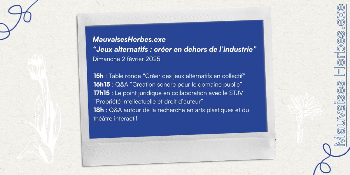 On vous présente les invitéEs de notre event d'hiver : Paulette du Pang Pang Club, <a href="/Emili_Corne/">Emilie Breslavetz 🕹️👽</a> et MixMyu participent à la table ronde "Créer des jeux alternatifs en collectif". Ne ratez pas leur conversation sur Twitch dimanche 02/02 à partir de 15h buff.ly/4g8W5uJ