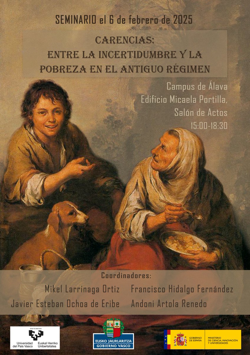 PacoHidalg's tweet image. La próxima semana estaremos junto a @mariela_fargas y otros colegas en @upvehu para el Seminario &quot;Carencias: entre la incertidumbre y la pobreza en el Antiguo Régimen&quot; (Vitoria, 6 de febrero 2025)