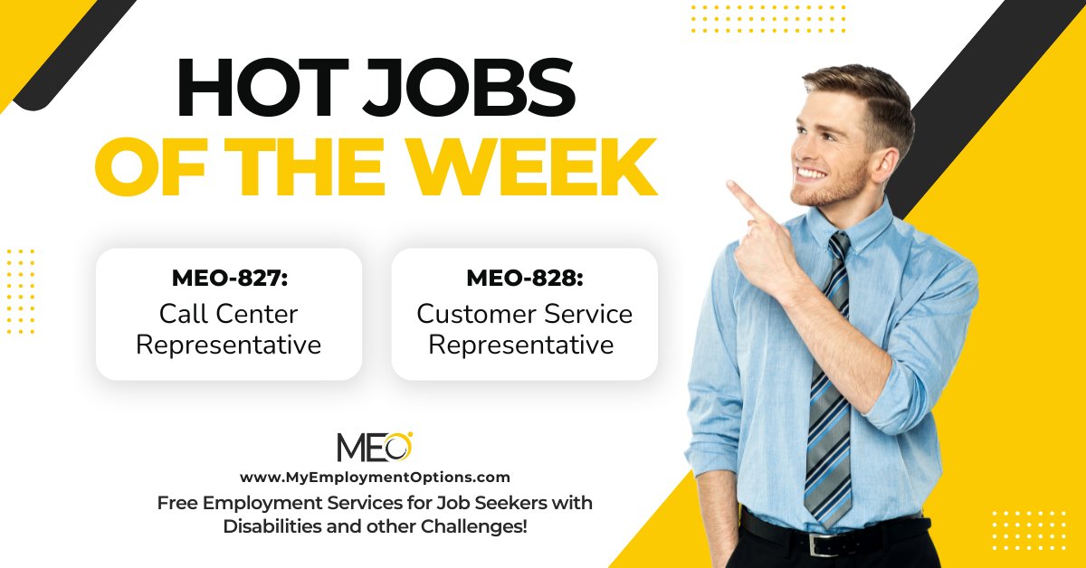 MyEmploymentOpt's tweet image. Check out our latest #HotJobs: Call Center Representative (MEO-827) and Customer Service Representative (MEO-828).

Start your employment journey with MEO today! Learn more about our free services and how to apply: bit.ly/meo-hotjobs0127

#WorkAtHome #TicketToWork #PWD