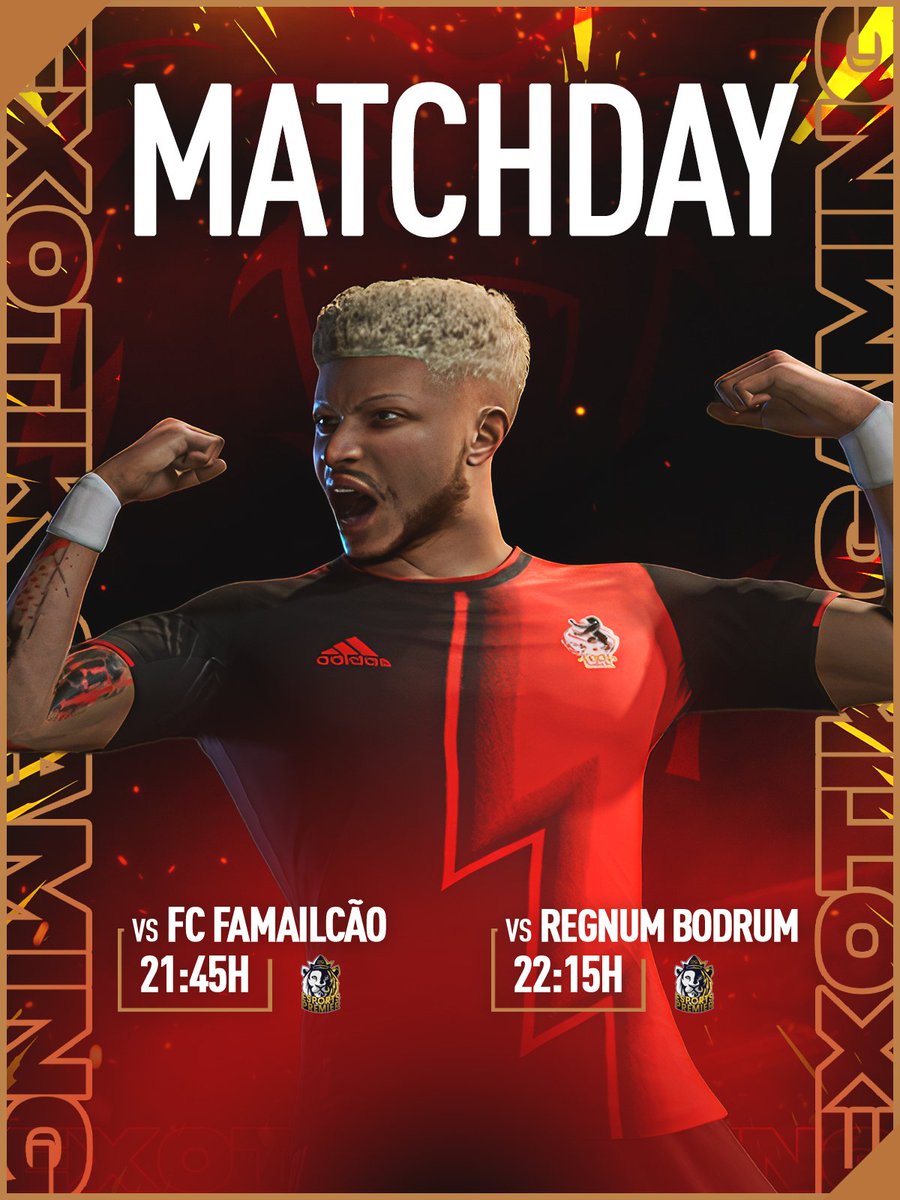 EXØTIK GAMING (@ex0tikgaming) on Twitter photo ⚽️ 𝐌𝐀𝐓𝐂𝐇𝐃𝐀𝐘 ⚽️
🏆 <a href="/VPGPremier/">VPG Esports Premier</a>
🆚 <a href="/famaesports/">FC Famalicão Esports</a>
⏰ 21:45
🆚 <a href="/EsportsRegnum/">Regnum Carya Esports</a>
⏰ 22:15
#EX0TIKPOWER • #FC25 ⚽️ 𝐌𝐀𝐓𝐂𝐇𝐃𝐀𝐘 ⚽️
🏆 <a href="/VPGPremier/">VPG Esports Premier</a>
🆚 <a href="/famaesports/">FC Famalicão Esports</a>
⏰ 21:45
🆚 <a href="/EsportsRegnum/">Regnum Carya Esports</a>
⏰ 22:15
#EX0TIKPOWER • #FC25