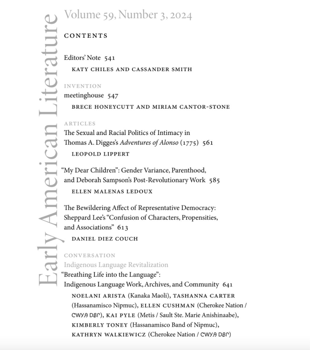 Early_Am_Lit's tweet image. Early American Literature Issue 59.3 is now available digitally and in print. Keep swiping to learn more!