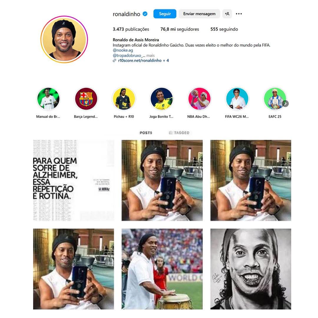 blognaointendo's tweet image. Lembrando de quando o Ronaldinho Gaúcho postou 3 fotos iguais no Instagram e depois que todo mundo ficou confuso, meteu uma campanha sobre alzheimer, elevando mais um pouco o padrão de aleatoriedade esperado do craque