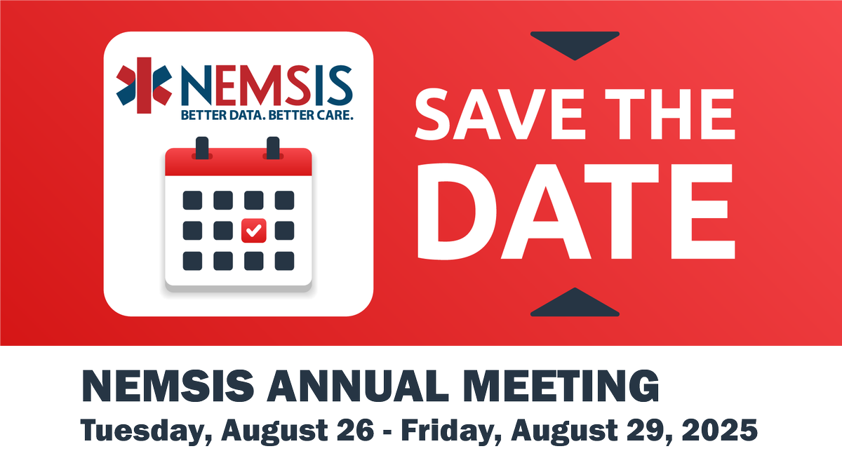 You’re invited to the NEMSIS Annual Meeting of EMS Stakeholders!

📅 Date: Tuesday, August 26 – Friday, August 29, 2025
📍 Location: Sheraton Park City, Park City, UT

Stay tuned for additional details and agenda highlights.

Together, we can make a difference!