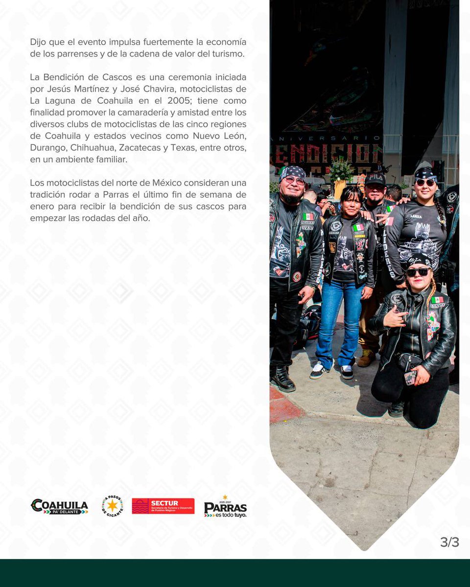 Se consolida Coahuila como destino biker en el país.

#CoahuilaPaDelante #APasosDeGigante
<a href="/manolojim/">Manolo Jiménez Salinas</a> 
<a href="/SeTurCoah/">Secretaría de Turismo y Pueblos Mágicos Coahuila</a> 
<a href="/Coahuila/">Turismo de Coahuila</a>