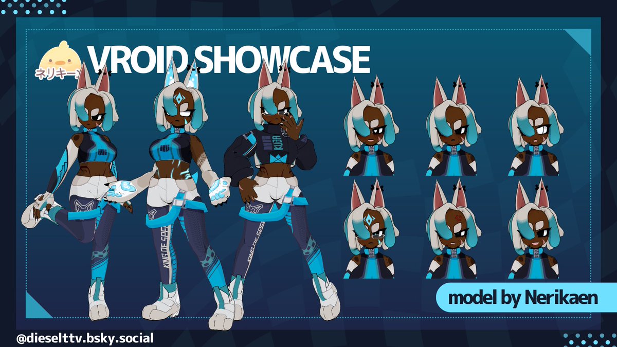 If you haven't seen; Hi! I'm 3D now! Final touches are being made to the face but this'll be my new model coming soon to stream thanks to @/neriaken on the butterfly site! 🐶🩵