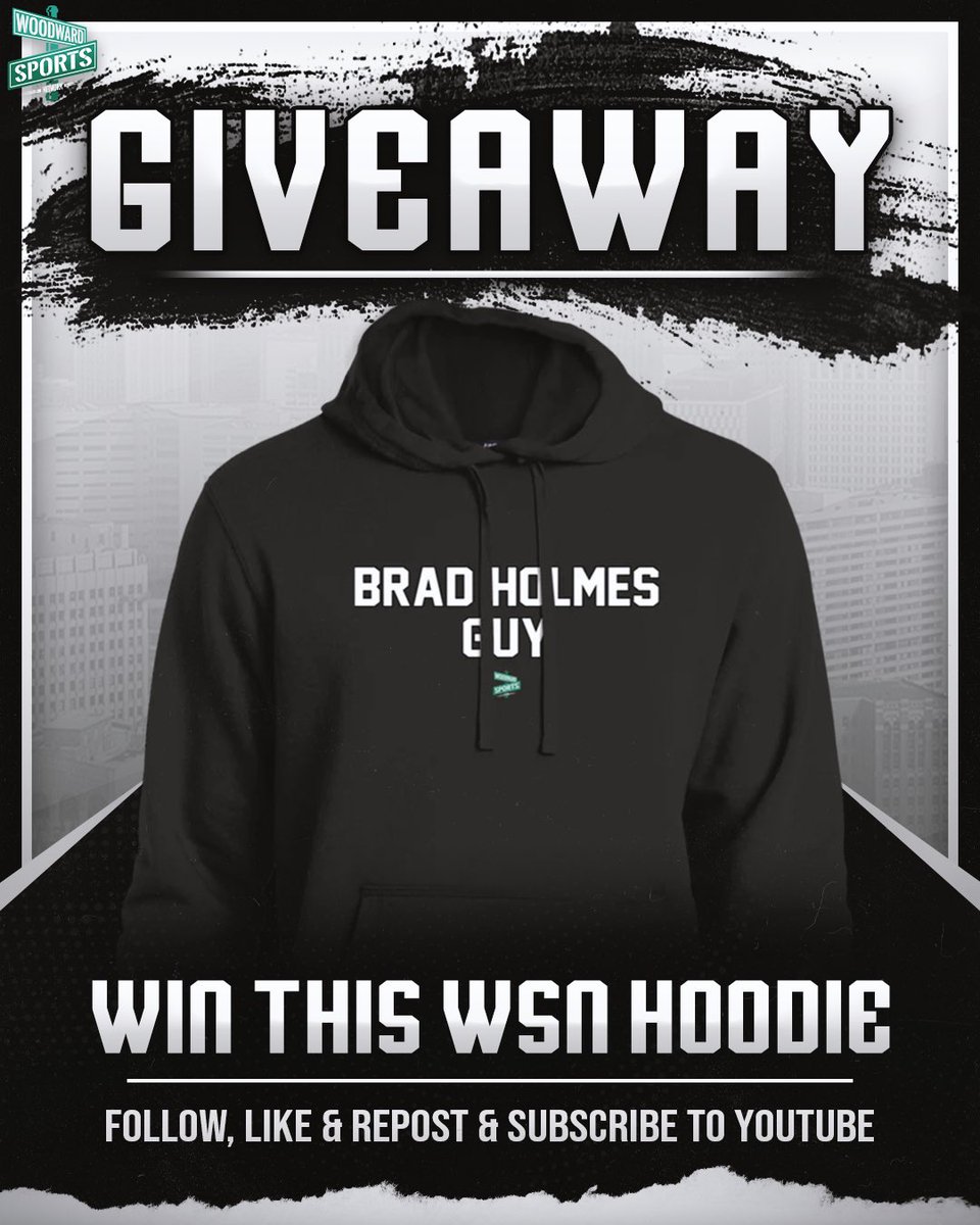 woodwardsports's tweet photo. Woodward Sports Network is giving away a “Brad Holmes Guy” hoodie!

To enter to win this hoodie the steps are simple

- FOLLOW @woodwardsports
- LIKE & REPOST This Post
- SUBSCRIBE to the Woodward Sports YouTube page: https://t.co/g5phkhyLom
- TAG A FRIEND - *you and the friend you tag must be following! 

Winner will be announced on Wake Up Woodward from 8AM - 10AM WEDNESDAY!