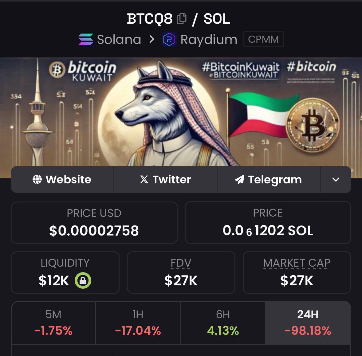 Mkmaly_'s tweet photo. عاجل 🚨🚨🚨🚨:

عملة بأسم (بتكوين الكويت) تنهار بنسبة 99.9% و مطورها يتوارى عن الأنظار بعد الانهيار و خسائر مليونية تكبدها المتداولين! https://t.co/wxfaUaGWxW
