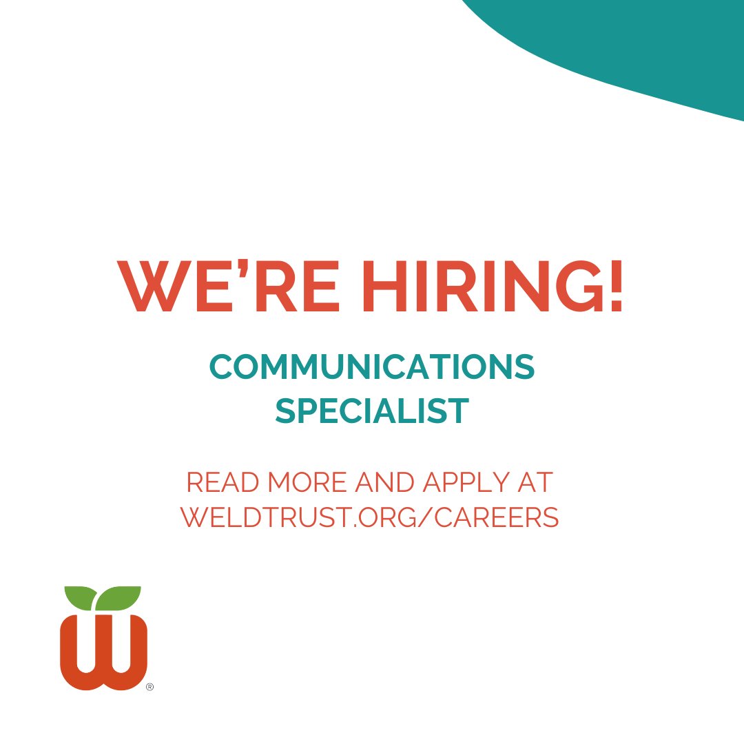 The Weld Trust (@weldtrust) on Twitter photo We're hiring a Communication Specialist! 
Read the job description and apply at weldtrust.org/careers We're hiring a Communication Specialist! 
Read the job description and apply at weldtrust.org/careers
