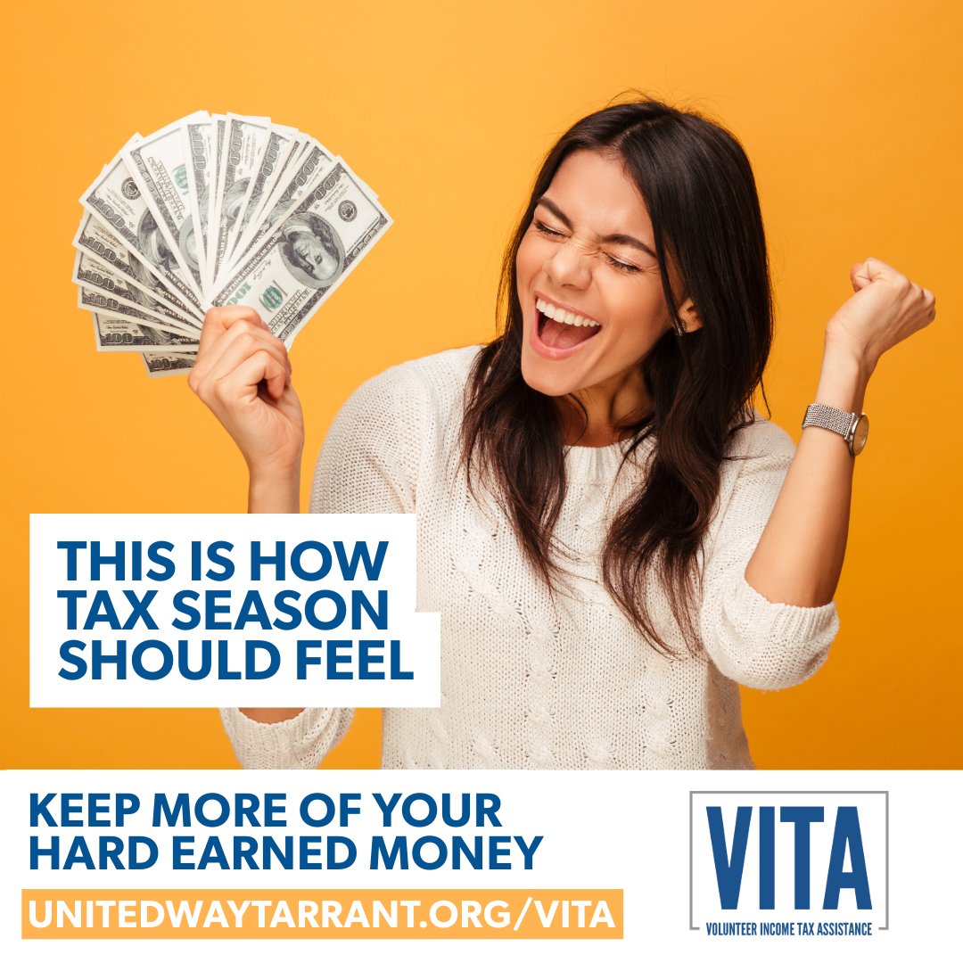 Volunteer Income Tax Assistance (VITA) centers are now open across Tarrant County. If your household income is $67,000 or less, you qualify for FREE income tax preparation by our trained volunteers.
 
Make an appointment at a VITA site near you: unitedwaytarrant.org/taxes