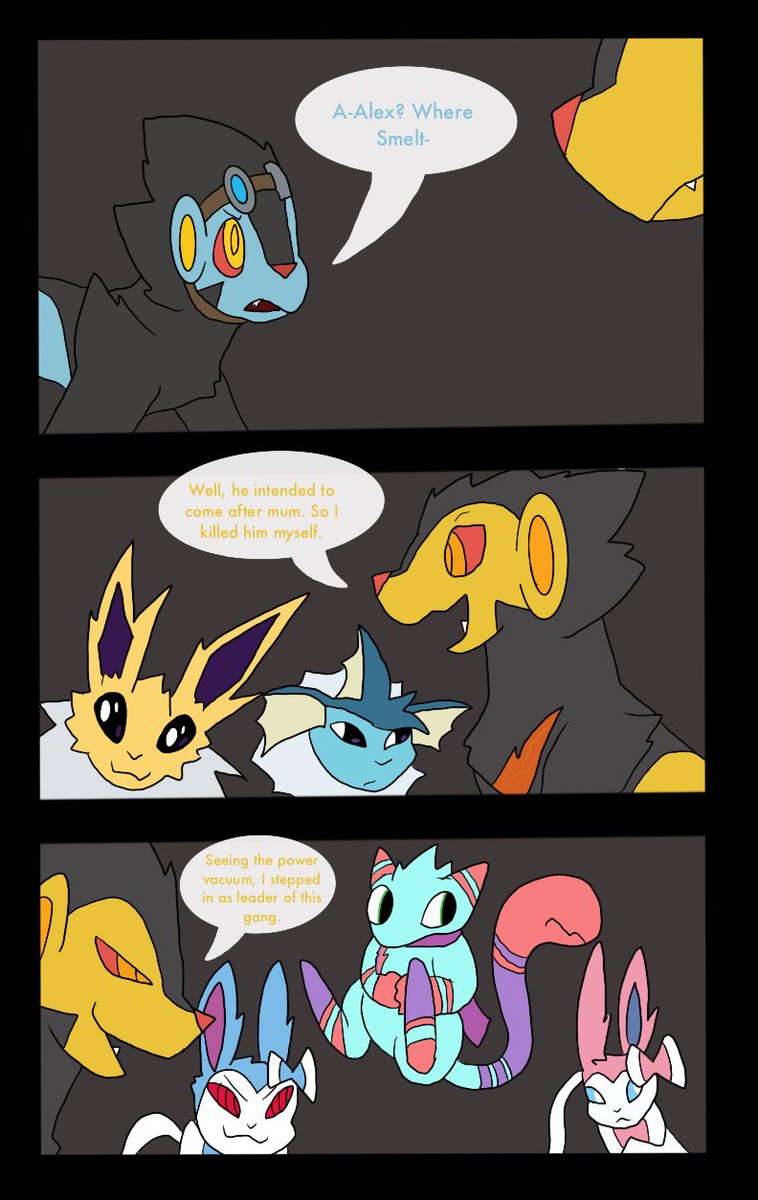 Andrew_Ironclad's tweet photo. Ironclad Side Comic: Thinner than Water
Pages 30-33
Sparky(Jolteon) owned by Sparky
Four (Vaporeon) owned by FourMurasame
Joe (shiny Sylveon) owned by Joseph Von Carstein
Cotton (Mew) owned by Cotton Draxin
Tom(Sylveon) owned by Red Top Tom https://t.co/7KNKusFelc