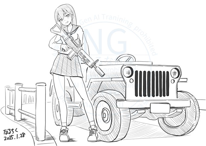 息抜きにアニメ私塾QC添削課題 「車と人」の練習です。 作業時間2H46分 #アニメ私塾