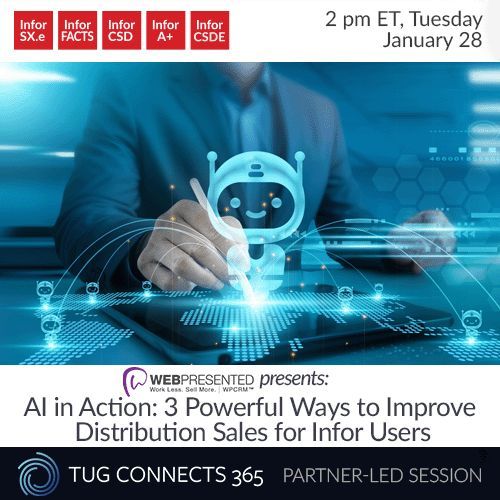TUGconnects's tweet image. Make AI work for you! 

Discover how AI can help sales reps spend more time selling, combat decision fatigue, and increase cross-selling opportunities! Register here: buff.ly/42gKoih 

#InforDistribution
#Distribution
#TC365
#TUGconnects365
#AIsales
