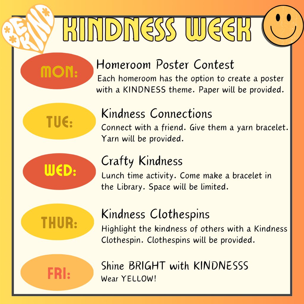 It's Kindness Week at CMS!  We encourage all students to get involved with our activities to show others you care about them.