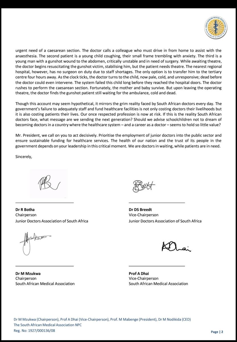 Open Letter to <a href="/PresidencyZA/">The Presidency 🇿🇦</a> from Junior Doctors in SA