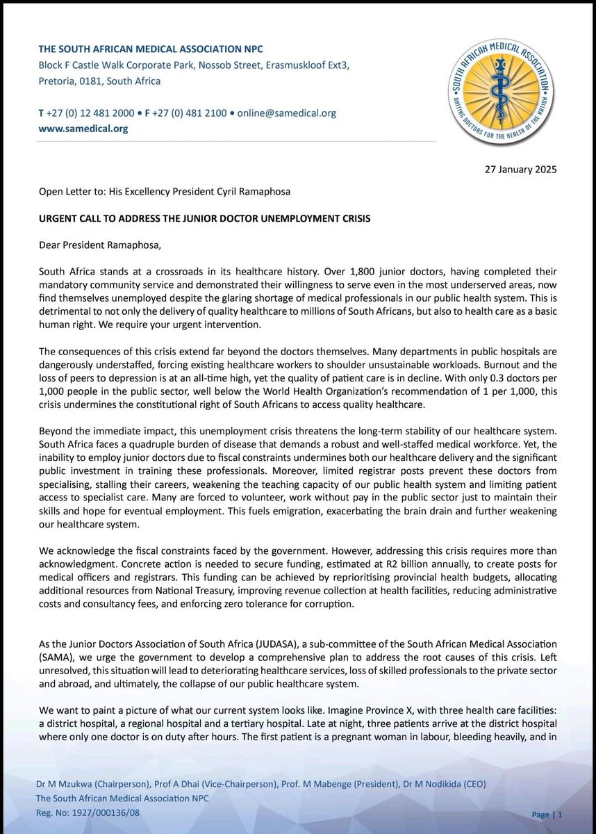 judasaofficial's tweet photo. Open Letter to @PresidencyZA from Junior Doctors in SA https://t.co/ckcZfnusLu