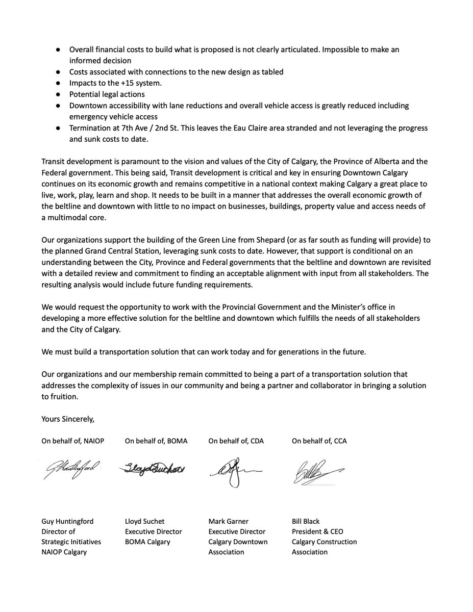 🔫Calgary's real estate and development industry has put the finishing bullet in the disastrous Dreeshen-Smith elevated Green Line alignment:

📄"We feel it would be reckless to support the proposed elevated solution in the Beltline and Downtown"

❌Nobody supports it.