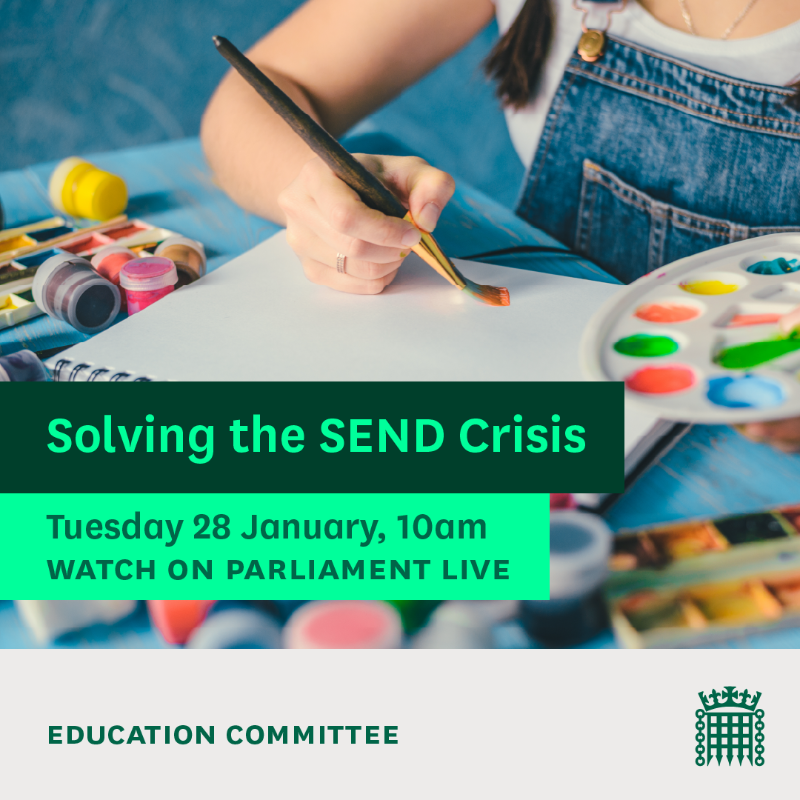 CommonsEd's tweet photo. Tomorrow, 10am 🕙

We'll be discussing the delays and difficulties families face securing SEND provision in schools with:

@KidsCharity @CDC_tweets @contactfamilies @SpcialNdsJungle @NNPCF @letuslearntoo @global_bmh

Click to learn more and watch live 👇