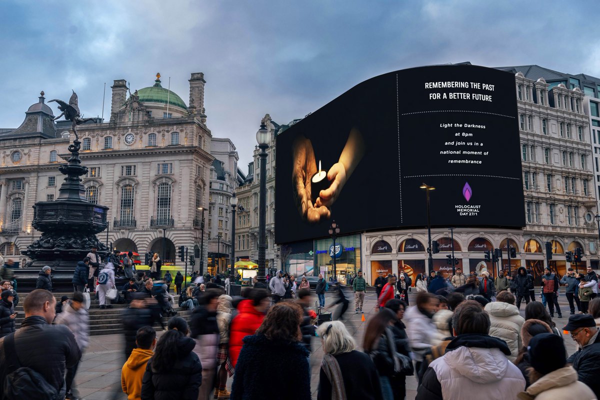 Today, our screens in cities across the UK have joined the annual national 'Light the Darkness' moment to mark Holocaust Memorial Day and the 80th anniversary of the liberation of Auschwitz-Birkenau.

#HolocaustMemorialDay <a href="/HMD_UK/">Holocaust Memorial Day Trust</a> <a href="/PicLights/">Piccadilly Lights</a>