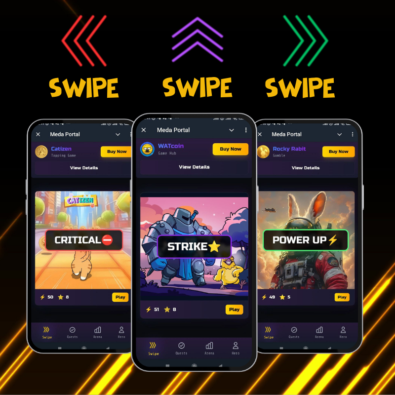 💘 Finding Your Perfect Game Match on Meda Portal

⬅️Swipe Left (Critical) - It's not you, it's me
➡️Swipe Right (Power Up) - Let's play together
⬆️Swipe Up (Strike) - Super crush alert

Who knows? Your next favorite game might be just one swipe away! 🕹