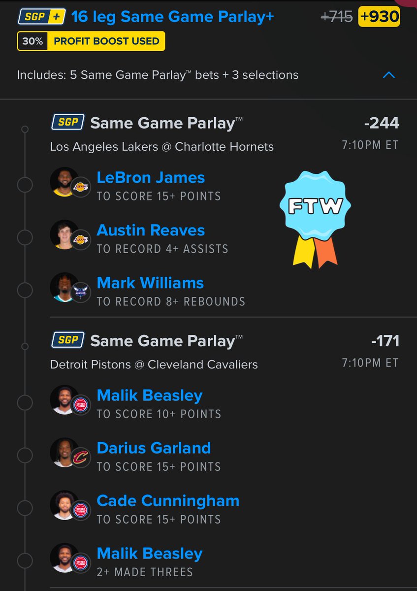 WillBets4U's tweet photo. 16 LEG 30% Boost NBA

#NBA #GambingX 

 #FTW #ForTheWin https://t.co/XHbBSwye0r