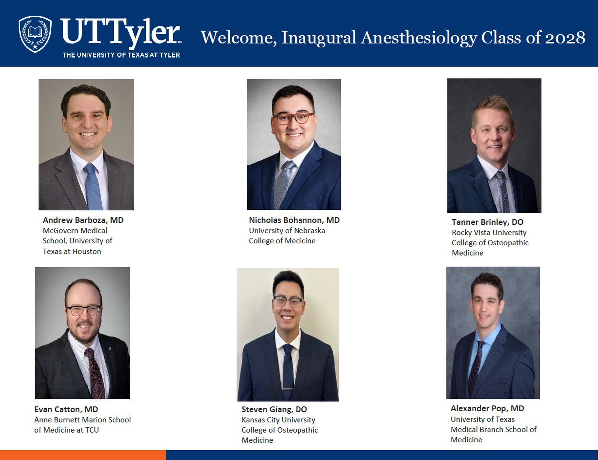uttyler_anes's tweet image. It's #FlashbackFriday! Our inaugural residency class will soon be joined by a new cohort of @UTTylerSOM anesthesiology residents. Follow us as we count down to #Match2025 exactly four weeks from today! We're excited to welcome a new group of future anesthesiologists to @UTTyler!