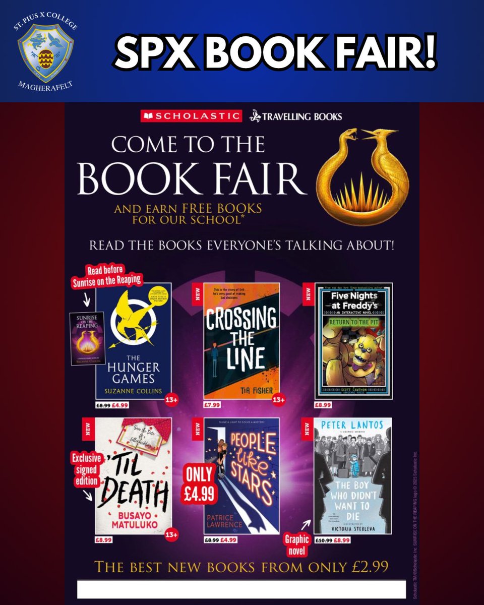 spxcollege's tweet photo. 📚✨ The Book Fair is coming to SPX on 19th February! 📅 It's the perfect chance for pupils to pick up new books ahead of World Book Day. Plus, every purchase helps raise money for more books for the school! 📖💫 #SPXBookFair #WorldBookDay https://t.co/uT0bfqB1id