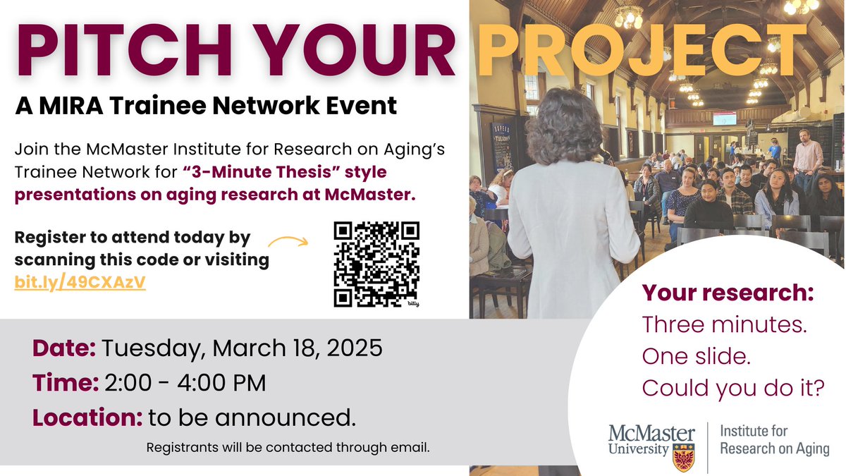 Do you have three minutes to share one slide? Share the "Why?" behind your aging research at Pitch Your Project! This event provides opportunity for networking, knowledge exchange and showcasing your research

Registration: docs.google.com/forms/d/e/1FAI…