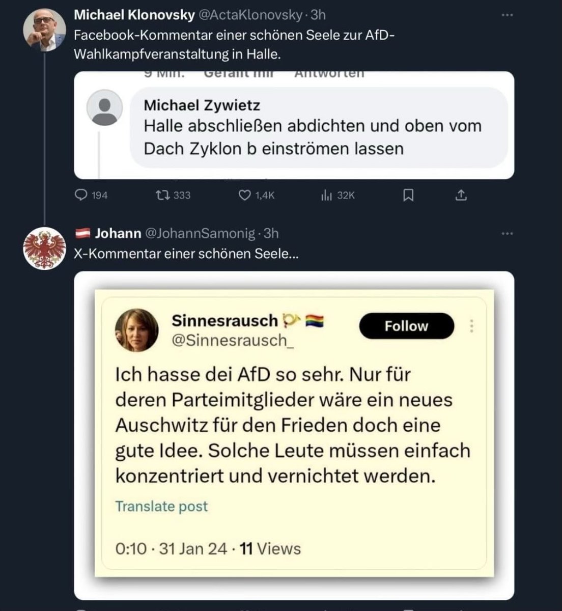 Unfassbarer Hass sogenannter linker Gutmenschen.