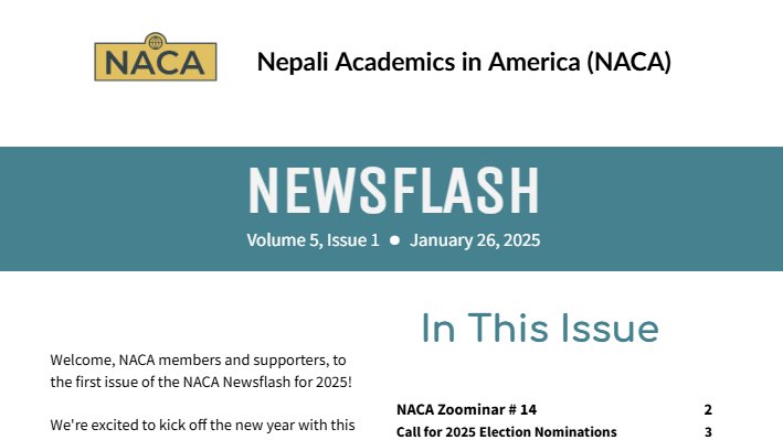 Nepali Academics (@nepaliacademics) on Twitter photo 📢 NACA Newsflash 5.1 is here
Brand new year, brand new Newsflash. Check out the details at nepaliacademics.org/news/13455472
<a href="/bijubjs/">Bijesh Mishra, PhD</a> | <a href="/KiranKrShrestha/">Kiran Kr. Shrestha</a> | <a href="/Sadeep_PhD/">Sadeep Shrestha PhD MHS MS</a> | <a href="/AratiMaleku/">AratiMaleku</a> | <a href="/tsuman_1994/">Suman Acharya</a> | <a href="/H2O_Soni/">Dr. Soni M Pradhanang, Ph.D.🦋</a> | <a href="/GyanNPN/">Gyan Nyaupane</a> | <a href="/dinesh_paudel1/">Dinesh Paudel</a> | <a href="/Neelam_Poudyal/">Neelam Chandra Poudyal</a> 📢 NACA Newsflash 5.1 is here
Brand new year, brand new Newsflash. Check out the details at nepaliacademics.org/news/13455472
<a href="/bijubjs/">Bijesh Mishra, PhD</a> | <a href="/KiranKrShrestha/">Kiran Kr. Shrestha</a> | <a href="/Sadeep_PhD/">Sadeep Shrestha PhD MHS MS</a> | <a href="/AratiMaleku/">AratiMaleku</a> | <a href="/tsuman_1994/">Suman Acharya</a> | <a href="/H2O_Soni/">Dr. Soni M Pradhanang, Ph.D.🦋</a> | <a href="/GyanNPN/">Gyan Nyaupane</a> | <a href="/dinesh_paudel1/">Dinesh Paudel</a> | <a href="/Neelam_Poudyal/">Neelam Chandra Poudyal</a>