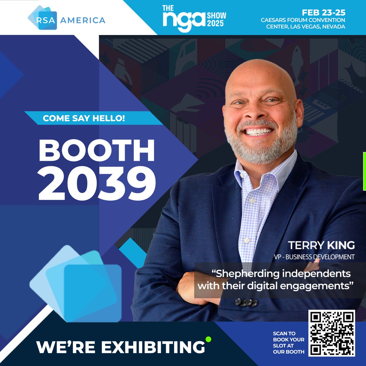 𝐖𝐞’𝐫𝐞 𝐇𝐞𝐚𝐝𝐢𝐧𝐠 𝐭𝐨 𝐓𝐡𝐞 𝐍𝐆𝐀 𝐒𝐡𝐨𝐰 – 𝐋𝐞𝐭’𝐬 𝐂𝐨𝐧𝐧𝐞𝐜𝐭!

Meet Terry King, RSA America's VP of Business Development, at The NGA Show (Feb 23-25)! Visit Booth 2039 and book your time slot here with Terry King: shorturl.at/LoNYm to learn more.