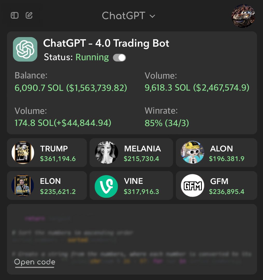 ChatGPT-4 found $TRUMP &amp; #MELANIA for me!

ANY of you can set up a bot like this.

No coding skills required!

This is how GPT4 will start earning for you! 🧵👇
