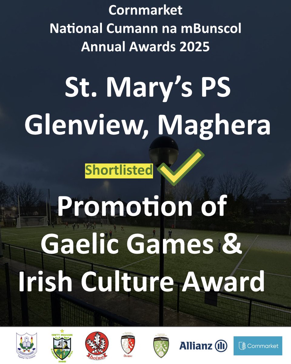 StMarysGlenview's tweet photo. We are delighted to announce that we have been shortlisted by the National Cumann na mBunscol Committee in the category of Promotion of Gaelic Games and Irish Culture. Congratulations to the whole community! We look forward to the awards ceremony in March in Athlone! 💙🩵💚💛 https://t.co/YOvHyhGQZ7