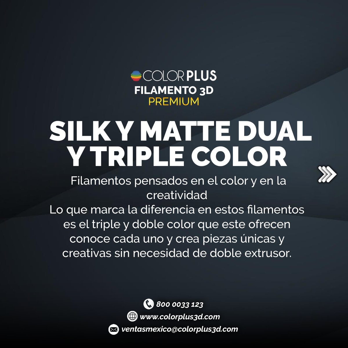 ColorPlus3d's tweet image. 🤔Filamentos pensados en el color y en la creatividad 🌈💭
👉Lo que marca la diferencia en estos filamentos es el triple y doble color 🖍que este ofrecen conoce cada uno y crea piezas únicas 💡
.
.
#filamento #3dprint #Colorplus #filamento3d #impresion3d  #silk #mattedual  #3d